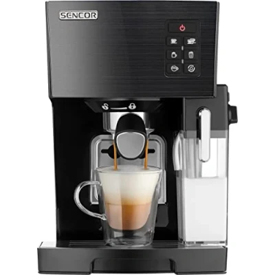 Abbildung von SENCOR Espressomaschine, Cappuccino und Latte, italienische Pumpe, 20 bar, Thermoblock, mit Aufschäumer Milchbehälter, Barista Express, Kaffeepulver oder Kaffeepads [4050SS EUE3]