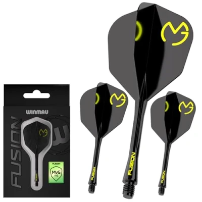Abbildung von Winmau Darts Michael Van Gerwen MvG Fusion Integriertes Flight und Schaftsystem Form Design Nr. 6 Schwarz Grün, Mittlere Länge