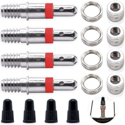 Abbildung von Fahrradventil Blitzventil Ersatz Set Premium: 4X Dunlop Ventil Einsatz mit Dichtung, Mutter, Kappe, Zubehör Ersatzteile Rad Trekking City Bike, Puky Laufrad, Fahrrad DV