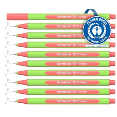 Abbildung von Schneider Line Up Fineliner (Strichstärke 0,4 mm, aus biobasiertem Kunststoff, ausgezeichnet mit Der blaue Engel) 10 Stück, coral