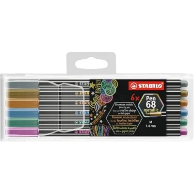 Abbildung von Premium Metallic Filzstift STABILO Pen 68 6er Pack mit 6 verschiedenen Farben