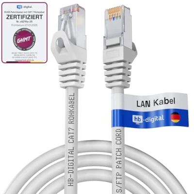 Abbildung von HB DIGITAL 3m LAN Kabel CAT 7 Rohkabel RJ45 S/FTP Netzwerkkabel Ethernet Patchkabel bis zu 10 Gbps 600 MHz Kupfer Profi PiMF für Patchpanel Switch Router Modem Weiss