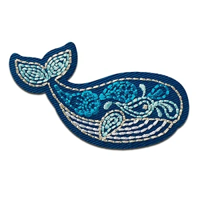 Abbildung von Wal Tier Aufnäher, Bügelbild, Aufbügler, Applikationen, Patches, Flicken, zum aufbügeln, Größe: 7,0 x 3,5 cm
