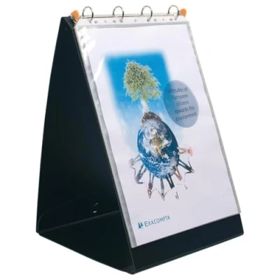 Abbildung von Exacompta 56134E Präsentationsringbuch Exactive ExaShow mit 20 Prospektenhüllen und Tischstaffelei System. 4 Ringmechanik 30 mm für erfolgreiche Präsentationen im A3 Hochformat