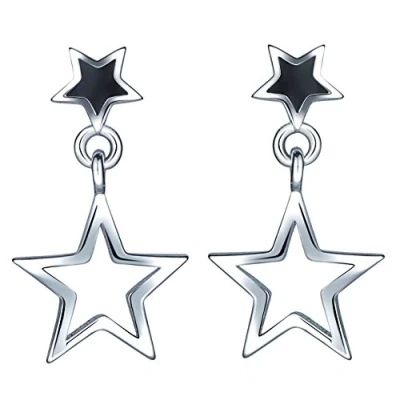 Abbildung von Yumilok 925 Sterling Silber Schwarz Epoxy Doppel Sterne Ohrstecker Ohrhänger Ohrringe Hypoallergen Ohrschmuck für Damen Mädchen