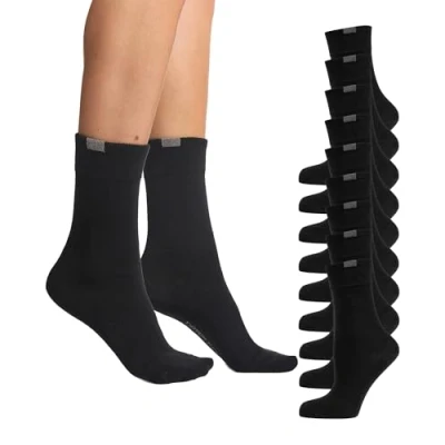 Abbildung von Nur Die Damen 9er Pack Passt Perfekt Atmungsaktive Baumwolle Einfarbig Komfortbund Ohne Drückende Naht Socken, Schwarz, 39 42 EU