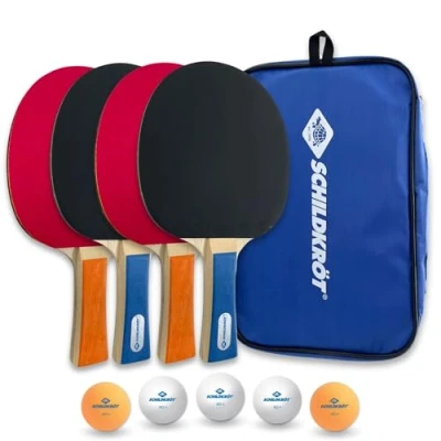 Abbildung von Schildkröt Tischtennis Set Hobby, für 4 Spieler (4 Schläger, 5 Bälle, in Tragetasche, gute Freizeitqualität), 788603