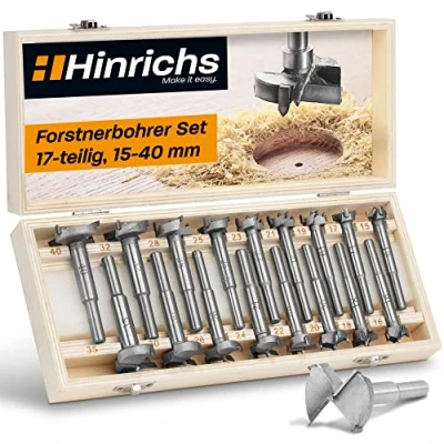 Abbildung von Hinrichs Forstnerbohrer Set 17 teilig im Koffer 15 bis 40 mm Holzbohrer Forstner Forsterbohrerset Fräslochborer Topfbohrer Bohrer Holz Lochfräser Astlochbohrer