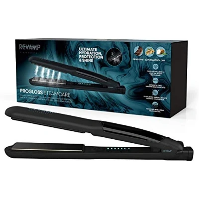Abbildung von REVAMP Steam Care Keramik Haarglätter Dampfglätter, keramische Ionenplatten für vielseitiges Frizz freies Styling, Glätten, ultraschnelle Aufheizung, professioneller Salon Glätteisen