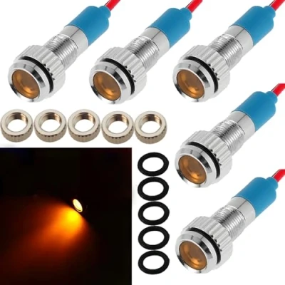 Abbildung von CESFONJER 5 stücke 8mm 1/4 &quot;LED Metall Anzeigelampe 12 V Wasserdichte Signallampe Für Universal Autos, Van, lkw, boote, modellautos, ferngesteuerte autos (Gelb)