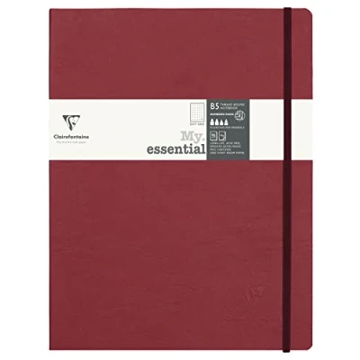 Abbildung von Clairefontaine 794432C Notizbuch My.Essential Age Bag, Format B5 (19x25 cm), mit Fadenbindung, 96 Blatt nummeriert, dot/punktkariert, Papier elfenbein 90g, Bordeaux, 1 Stück