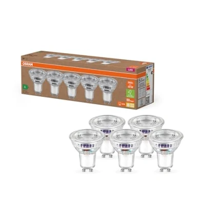 Abbildung von OSRAM Hocheffiziente LED Lampen mit Energieeffizienz Klasse A, Vorteilspack 5 Leuchtmittel, ersetzt herkömmliche 50W Reflektorlampen, warmweiß(2700K), E27, Glas