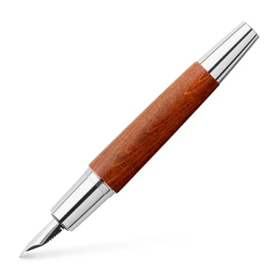 Abbildung von Faber Castell 148200 Füller e motion Holz, braun, Federbreite M, inkl. Geschenkverpackung und Konverter