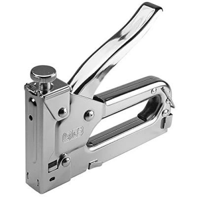 Abbildung von LEVIATAN 207016 Handtacker Polsterhefter Leistungsstarker Werkzeugtacker Solides Metallpolsterheftgerät Stabile verchromte Metallkonstruktion, für 4 14mm Klammern