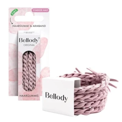 Abbildung von Bellody® Original Haargummis Stylisch geflochtener Haargummi mit starkem Halt (4er Set Mellow Rose) Damen Haarschmuck in Hell Rosa