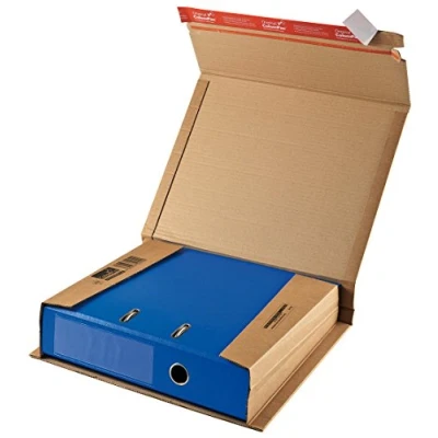 Abbildung von ColomPac CP050.01 Ordnerverpackung aus Wellpappe mit Selbstklebeverschluss und Aufreissfaden, braun