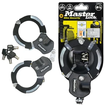 Abbildung von Master Lock zertifiziert und patentierte E Scooter Schloss, Handschellenschloss, Fahrradschloss, 36 cm, ideal für Roller, Fahrrad, Kinderwagen, Schwarz