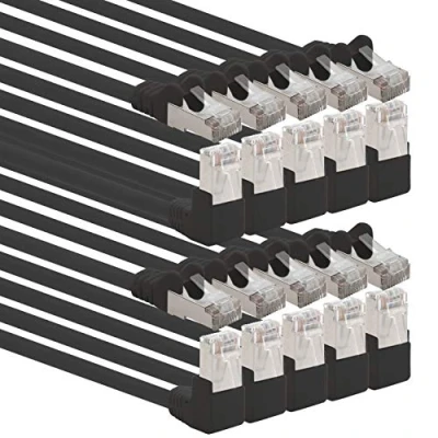 Abbildung von 1aTTack.de 366191 Cat.6 Netzwerkkabel Winkel 90 Grad 2m schwarz 10 Stück Cat6 Patchkabel (SFTP PIMF) 1000Mbit/s Rj 45 Stecker x Meter