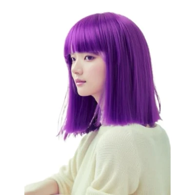 Abbildung von Prettyland Event Damen Bob gerade Pony Perücke Mittellange Kurze glatte hitzfeste Wig für Show Fasching dunkel Lila C658
