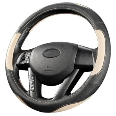 Abbildung von Pahajim Lenkradbezug Auto Lenkradhülle Microfiber Leder Steering Wheel Cover Universal rutschfest Lenkradhüllen 38cm Lenkradschutz für LKW/Auto/Jeep/SUV Schwarz Beige