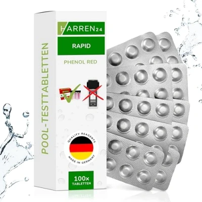 Abbildung von harren24 Rapid Testtabletten für Schütteltester, DPD 1 freies Chlor/DPD 4 Aktivsauerstoff/Phenol RED pH Wert, 50x, 100x, 250x, 500x, Wassertester (PH / 100 Tabletten)