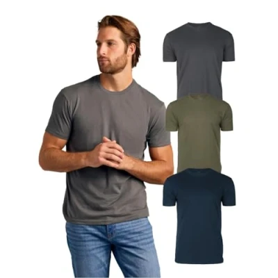 Abbildung von True Classic Herren T Shirt mit Rundhalsausschnitt und kurzen Ärmeln, 3er Pack Marineblau, Holzkohlefarben, Militärgrün, L
