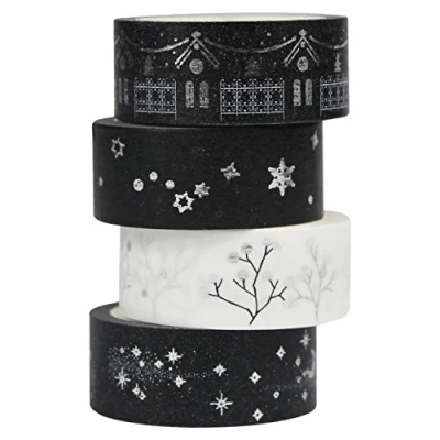 Abbildung von UOOOM 4er Silber Washi Tape Set Masking deko Klebeband Schwarz Weiß Klebebänder DIY Scrapbooking Craft Geschenk Design 9058