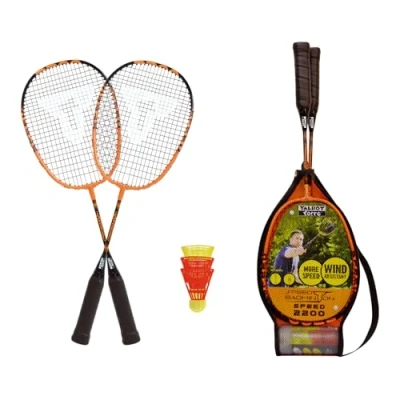 Abbildung von Talbot Torro Speed Badminton Set 2200, 2 leichte Rackets, windstabile Bälle, im 3/4 Bag, schön handlich auch für Kids, schwarz orange, 490112
