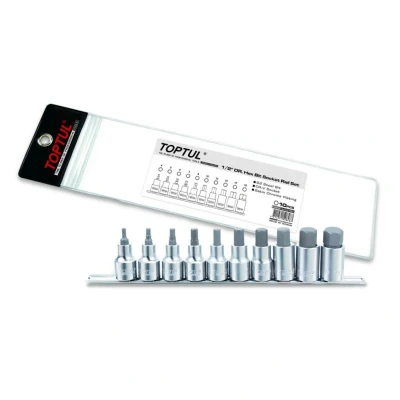 Abbildung von 6 Kant Stecknusssatz TOPTUL 1/2 zoll 10 Stk 4, 5, 6, 7, 8, 10, 12, 14, 17, 19 mm
