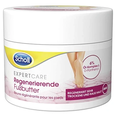 Abbildung von Scholl Expertcare regenerierende Fußbutter für sehr trockene und raue Haut mit 6% Öl Komplex D Panthenol Hautverträglichkeit dermatologisch getestet 150 ml