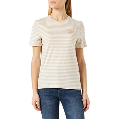 Abbildung von ONLY Damen Onlweekday Reg S/S Stripe Top Box Jrs T Shirt, Pumice Stone/Print:happy (Nomad), S EU