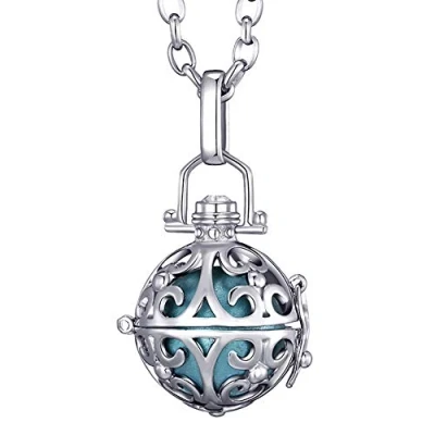 Abbildung von Morella Damen Halskette Edelstahl 70 cm mit Ornament Anhänger und Klangkugel hellblau Ø 16 mm in Schmuckbeutel