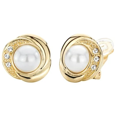 Abbildung von Traveller Ohrclip 22kt vergoldet Preciosa Kristalle 8mm Perle weiss 114235