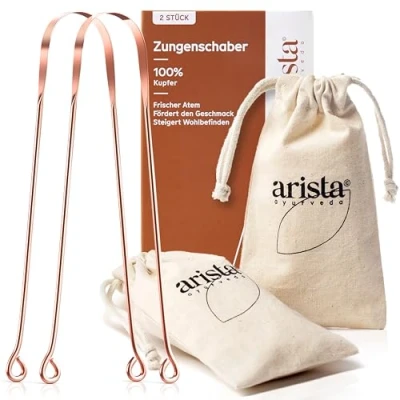 Abbildung von Arista Zungenreiniger Kupfer, Zungenschaber Kupfer Zweier Pack, Kinder Und Erwachsene, Mundgeruch Bekämpfen, Zungenschaber, Antimikrobielle Wirkung, Ayurveda