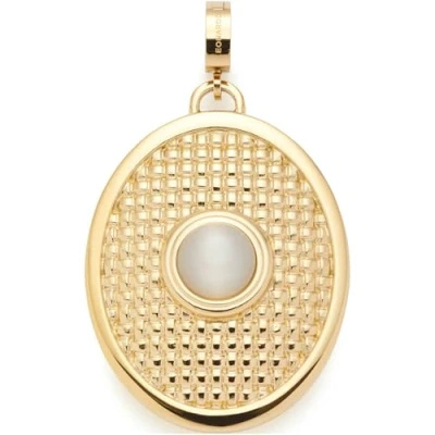 Abbildung von JEWELS BY LEONARDO Anhänger Clip &amp; Mix Fidelia, Ketten aus goldfarbenem Edelstahl, Oberfläche mit Flechtstruktur und weißem Catseye, Schmuck Geschenk für Frauen, 024403