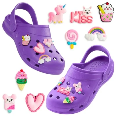 Abbildung von CityComfort Clogs Kinder, Gartenschuhe Badeschuhe Jungen mit abnehmbaren Anhängern (Violett, 30/31 EU)
