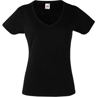 Abbildung von Lady Fit Valueweight V Neck T Shirt von Fruit of the Loom Schwarz M
