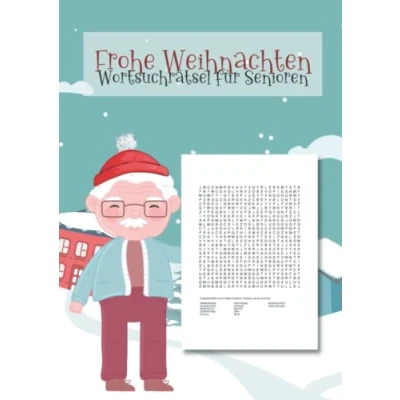 Abbildung von Frohe Weihnachten Wortsuchrätsel für Senioren: Finde die Wörter Das Rätselheft mit großer Schrift Oma und Opa