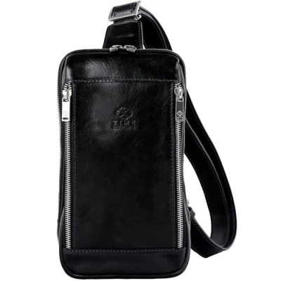 Abbildung von Time Resistance Brusttasche Leder Herren Stylische Umhängetasche Sling Bag Rücken &amp; Brust 100% Italienische Handwerkstradition