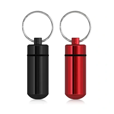 Abbildung von kwmobile 2x Metall Pillendose 4,8 x 1,7 cm Tablettendose Box mit Ring Pillenbox Kapsel Dose für Medikamente in Schwarz Rot