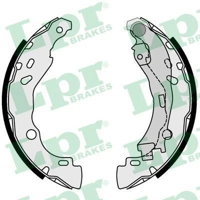 Abbildung von LPR 08700 Bremsbacken 203 38 mit Handbremshebel CITROËN: C3 II, I Hatchback, C2 LANCIA: Ypsilon Y, PEUGEOT: 1007 Hatchback