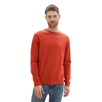 Abbildung von TOM TAILOR Herren Basic Crewneck Pullover aus Baumwolle, 36301 Blood Orange Melange, XXXL