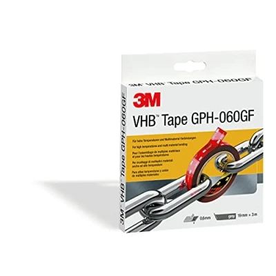 Abbildung von 3M VHB GPH 060GF Montage Klebeband doppelseitig hohe Temperaturbeständigkeit, Verbindung von Aluminium, Edelstahl, verzinktem Stahl, Polycarbonat, ABS 19mm x 3m, Grau, Dicke: 0.6mm (1 er Pack)