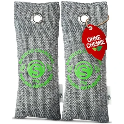 Abbildung von Bambus Aktivkohle Schuh Geruchsentferner 2 x 75g Schuhtrockner Anti Feuchtigkeit Deo für Schuhe Geruchsneutralisierer gegen Fußgeruch durch Schweißfüße Schuhschrank Erfrischer