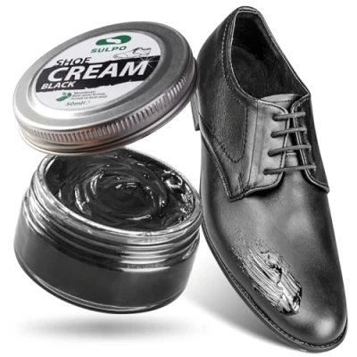 Abbildung von SULPO Schuhcreme Schwarz Shoe Cream Schuhputzcreme Ledercreme Lederbalsam Glattleder Wasserbassiert Farbe auffrischen Lederpflege Echt und Kunstleder 50ml