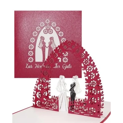 Abbildung von Hochzeitskarte Lesbian Wedding, Lesbische Hochzeit, edle 3D Karte Pop Up Hochzeitskarten zur gleichgeschlechtlichen lesbischen Trauung von Mrs. &amp;