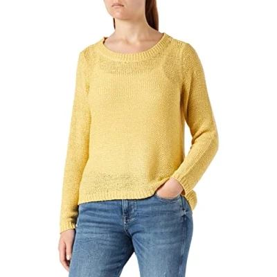 Abbildung von ONLY Damen Basic Strickpullover Einfarbiger Knitted Stretch Sweater Langarm Rundhals Shirt ONLGEENA, Farben:Gelb, Größe:XL