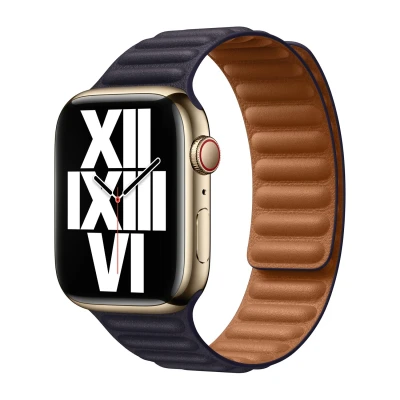 Abbildung von Apple Watch Armband Original Echtes Leder Blau Geeignet für Series 1 9 / SE