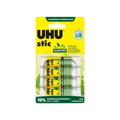 Abbildung von UHU stic ReNATURE Klebestift ohne Lösungsmittel Aus 98 Prozent natürlichen Inhaltsstoffen 4 x 8,2 g