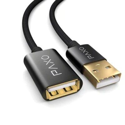 Abbildung von PAXO 3m Nylon USB 2.0 Verlängerung schwarz, A Verlängerungskabel, Aluminiumstecker, Stoffmantel